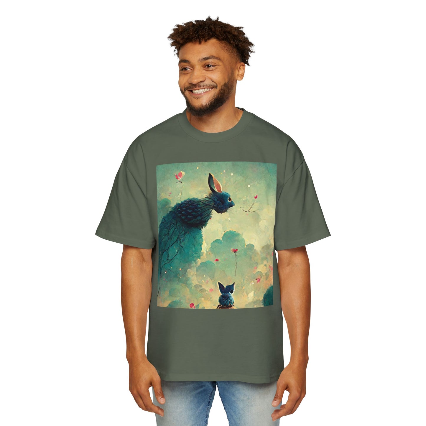 Whimsical Rabbit Oversized Tee for Men - Fantasy Art Shirt