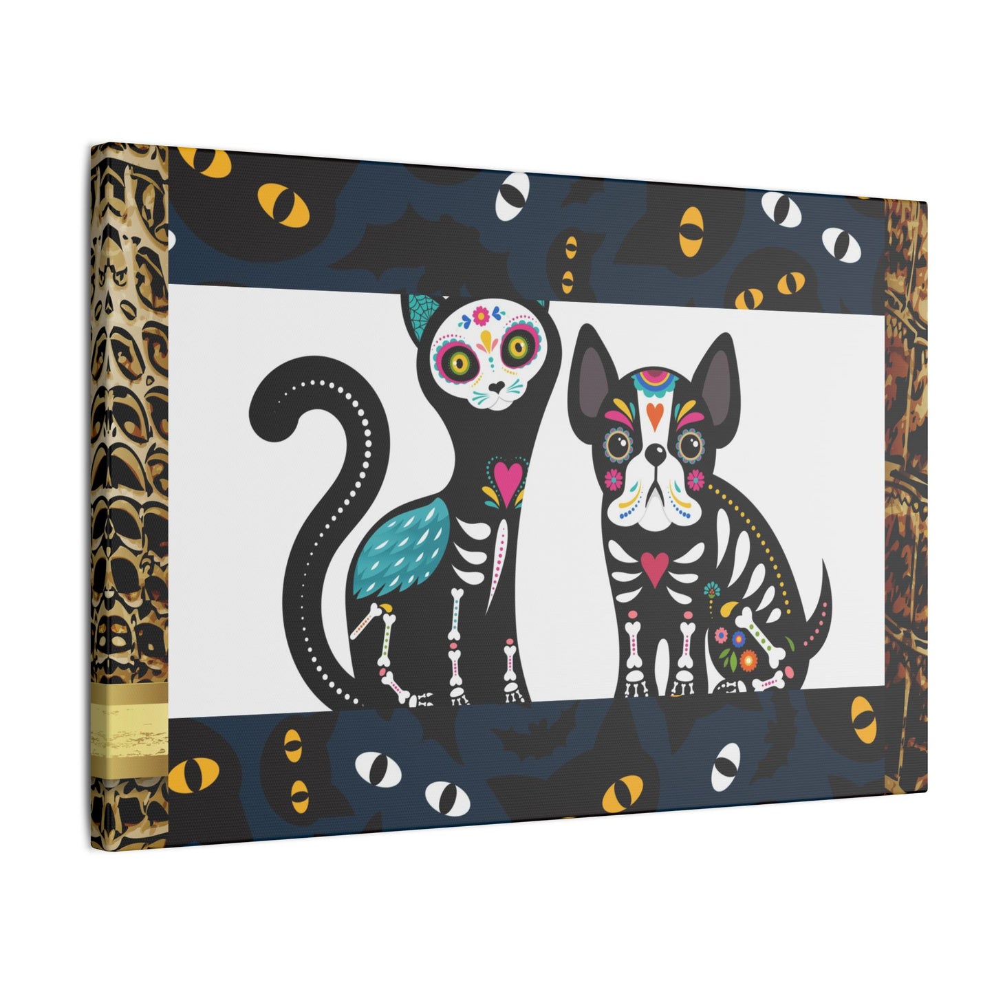 Day of the Dead Pet Canvas Art - Colorful Cat and Dog Wall Decor