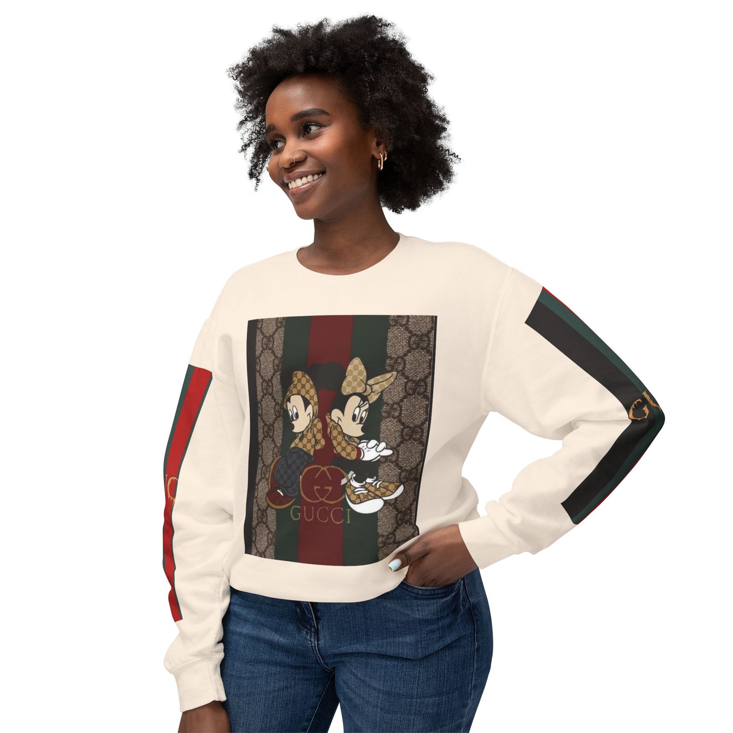 Gucci Inspired Unisex Crewneck Sweatshirt with Mickey & Minnie Design
