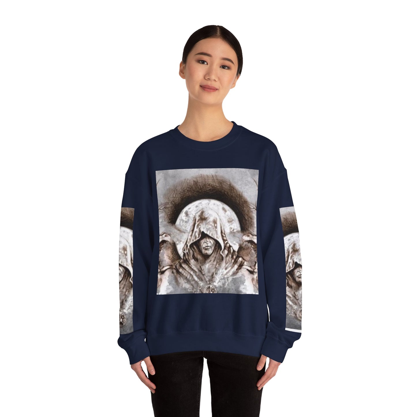 Mystical Hooded Figure Unisex Crewneck Sweatshirt - Fantasy Apparel for Dreamers