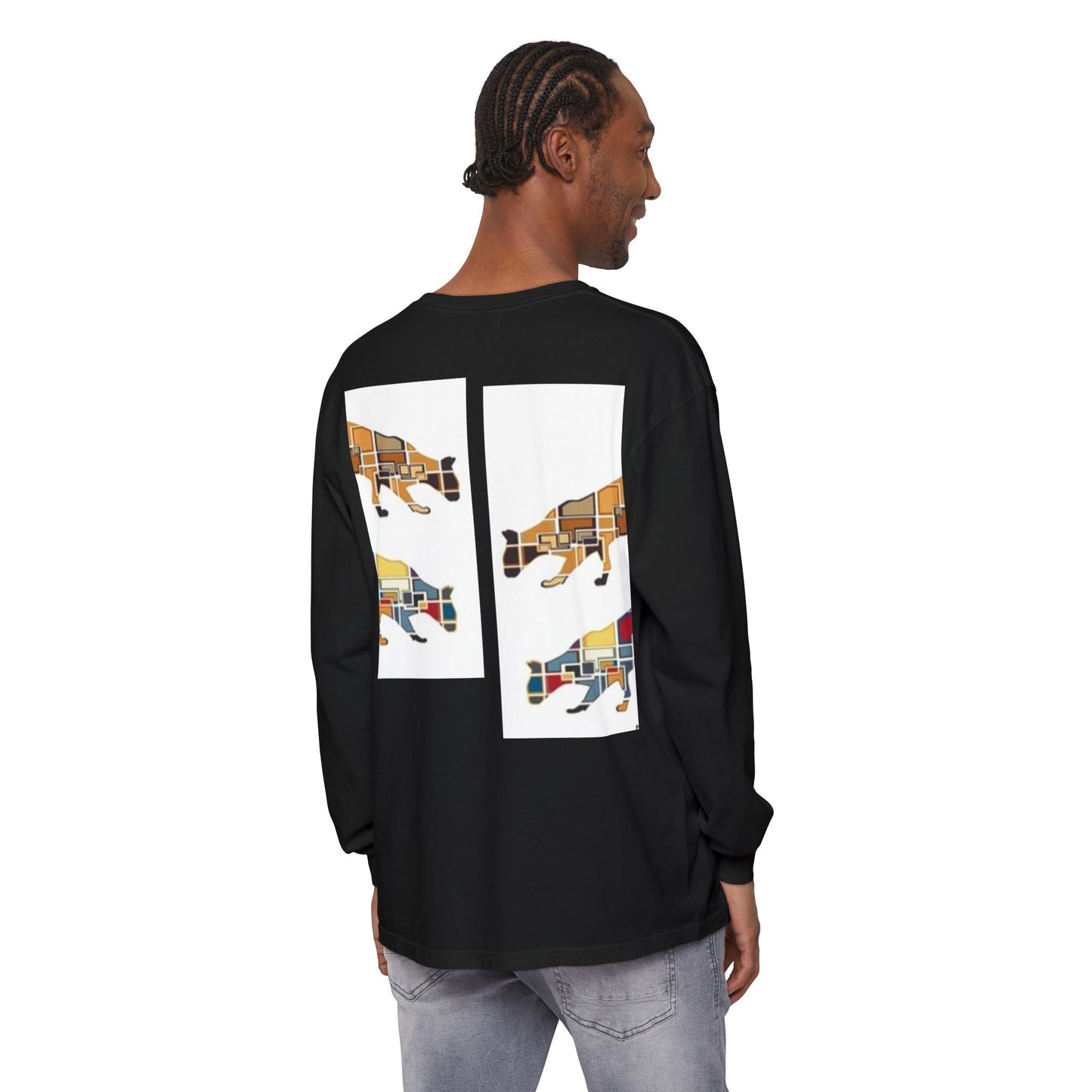 Artful Cat Silhouette Long Sleeve T-Shirt - Perfect for Animal Lovers