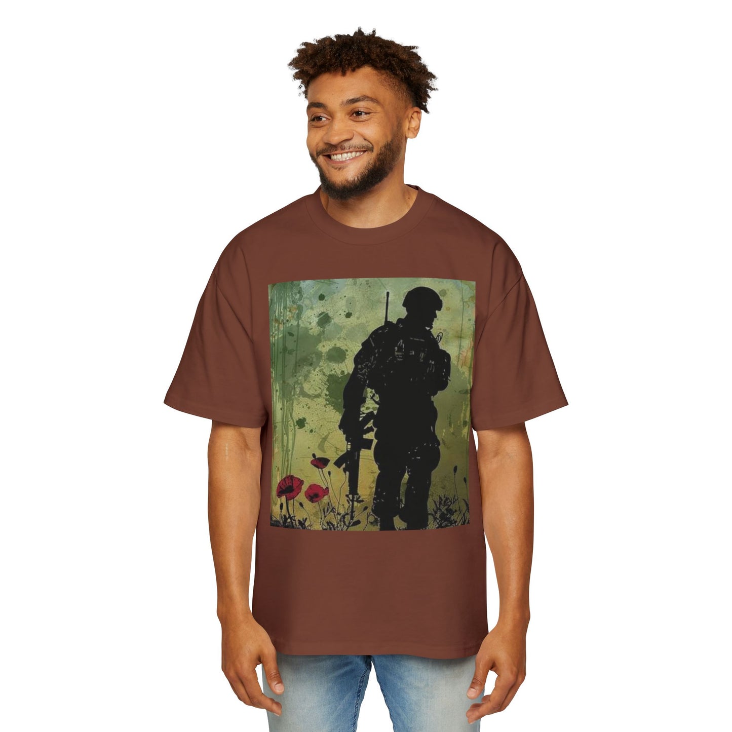 Soldier Silhouette Oversized Tee - Men's Heavy T-Shirt for Veterans and Military Enthusiasts