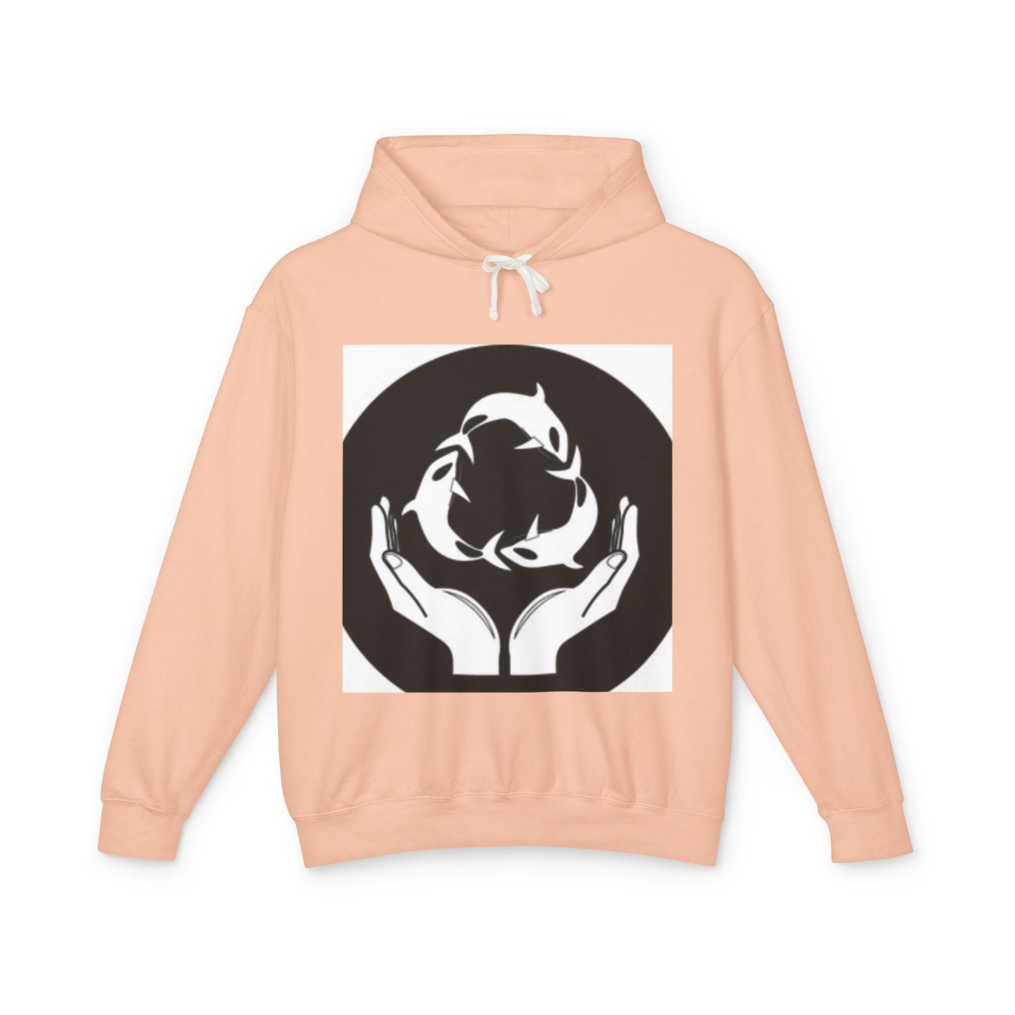 Eco-Friendly Unisex Lightweight Hooded Sweatshirt - Hands and Fish Design