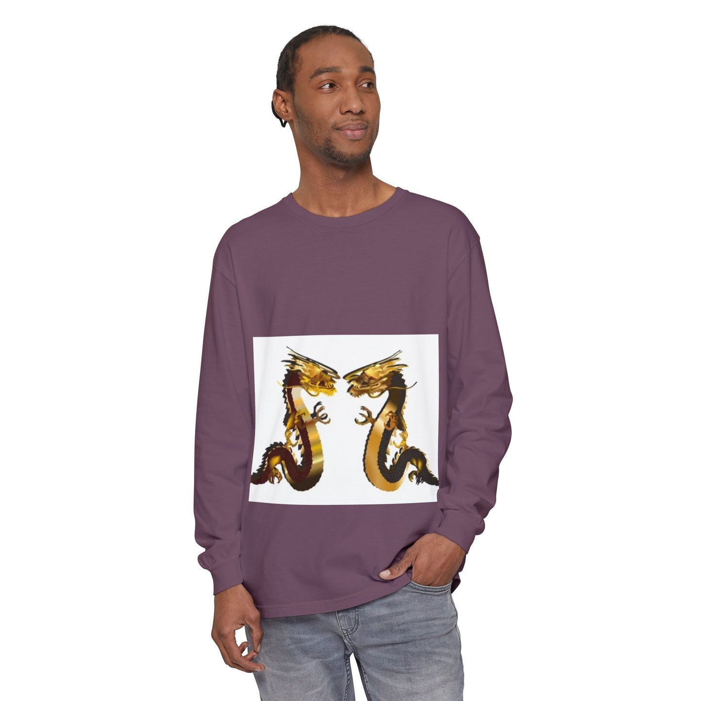 Dragon Duel Unisex Long Sleeve T-Shirt - Garment-Dyed Art Tee