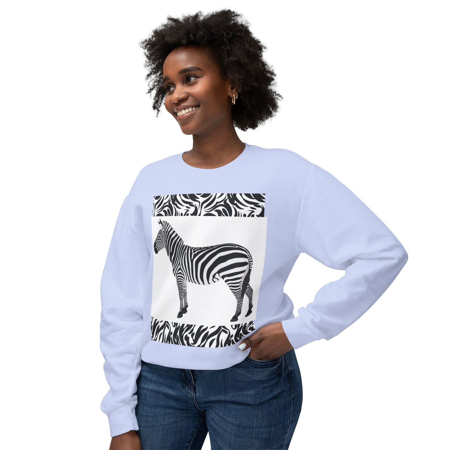 Zebra Print Unisex Lightweight Crewneck Sweatshirt - Chic & Stylish Casual Wear