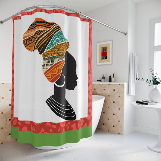 African Heritage Shower Curtain - Elegant Black Woman with Afrocentric Design
