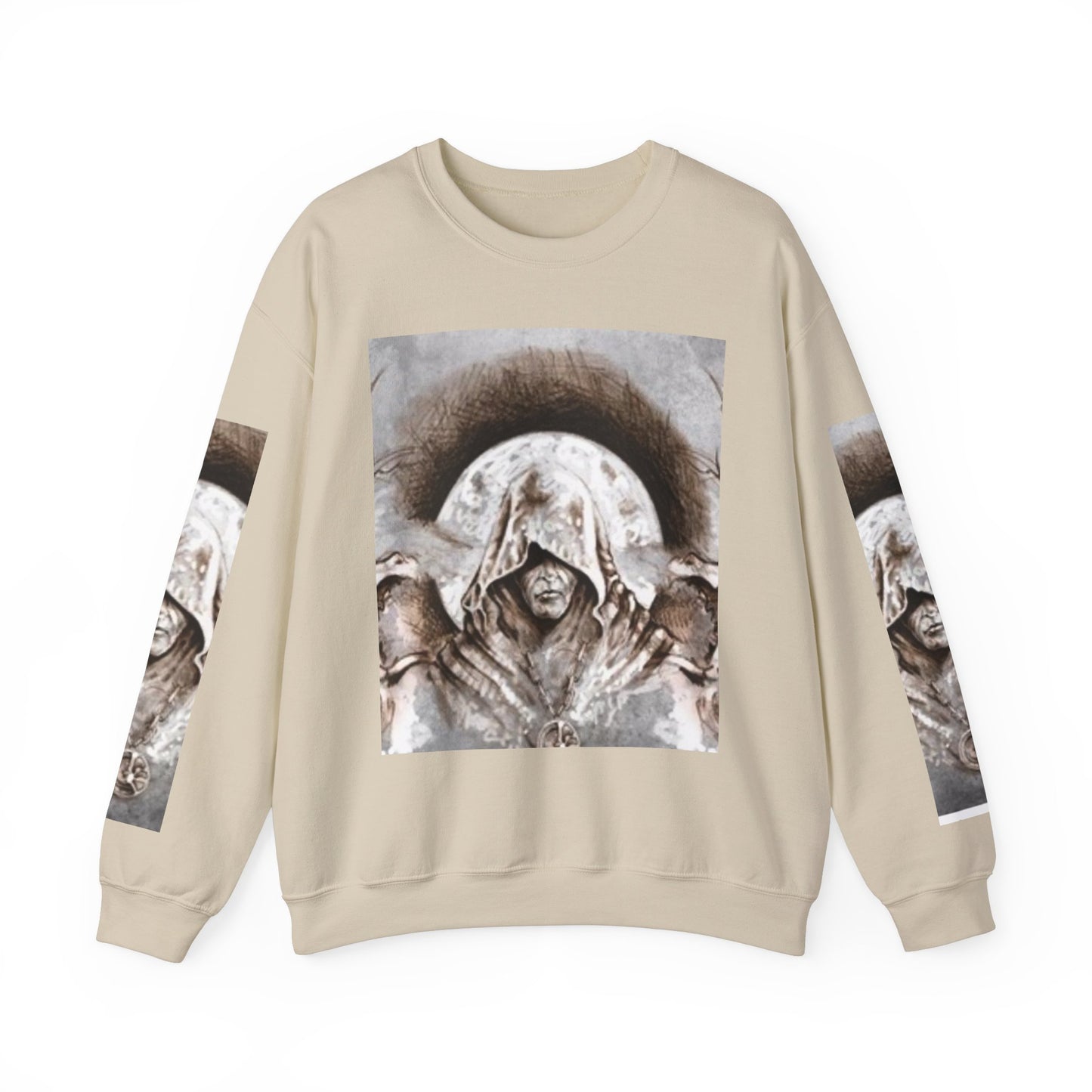 Mystical Hooded Figure Unisex Crewneck Sweatshirt - Fantasy Apparel for Dreamers