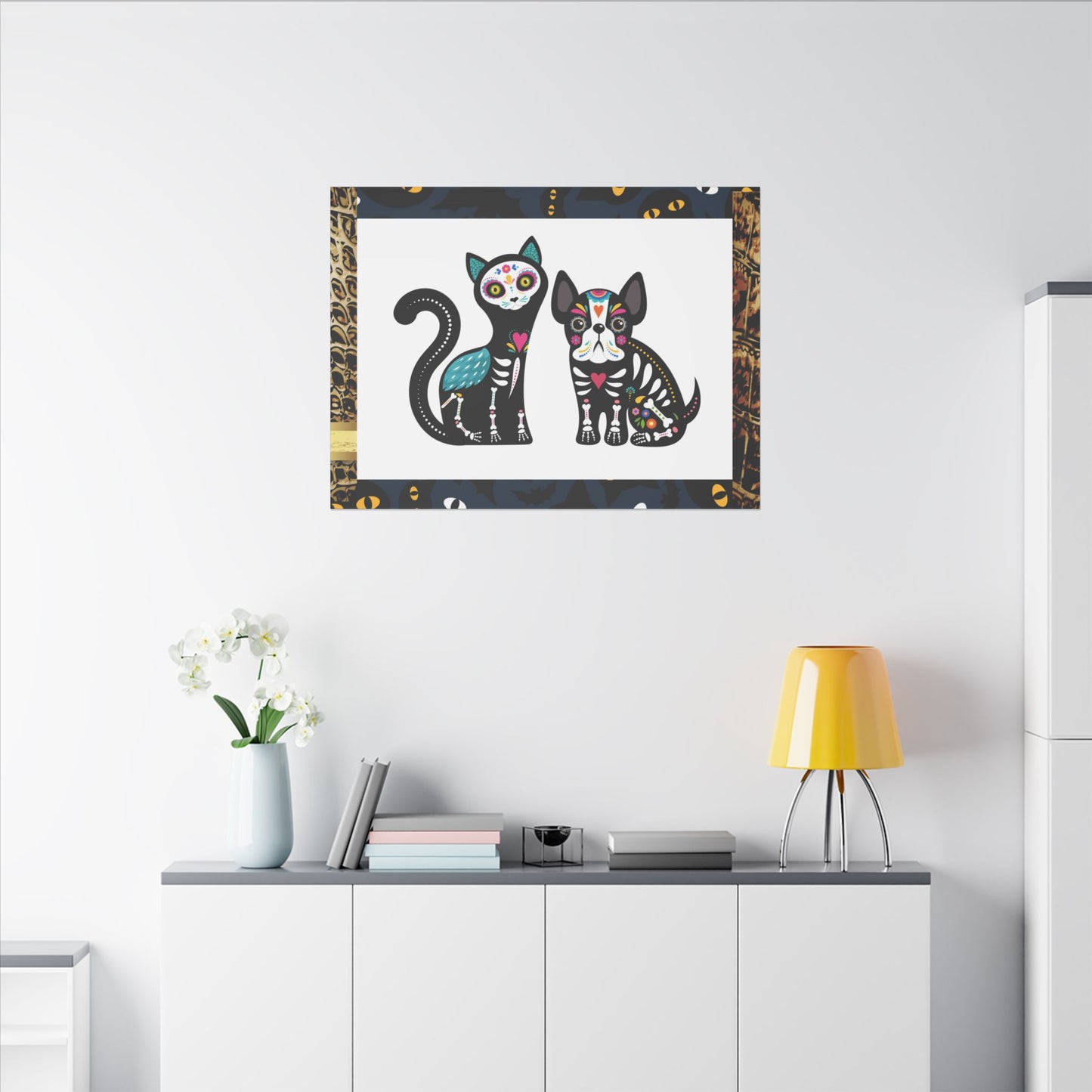 Day of the Dead Pet Canvas Art - Colorful Cat and Dog Wall Decor