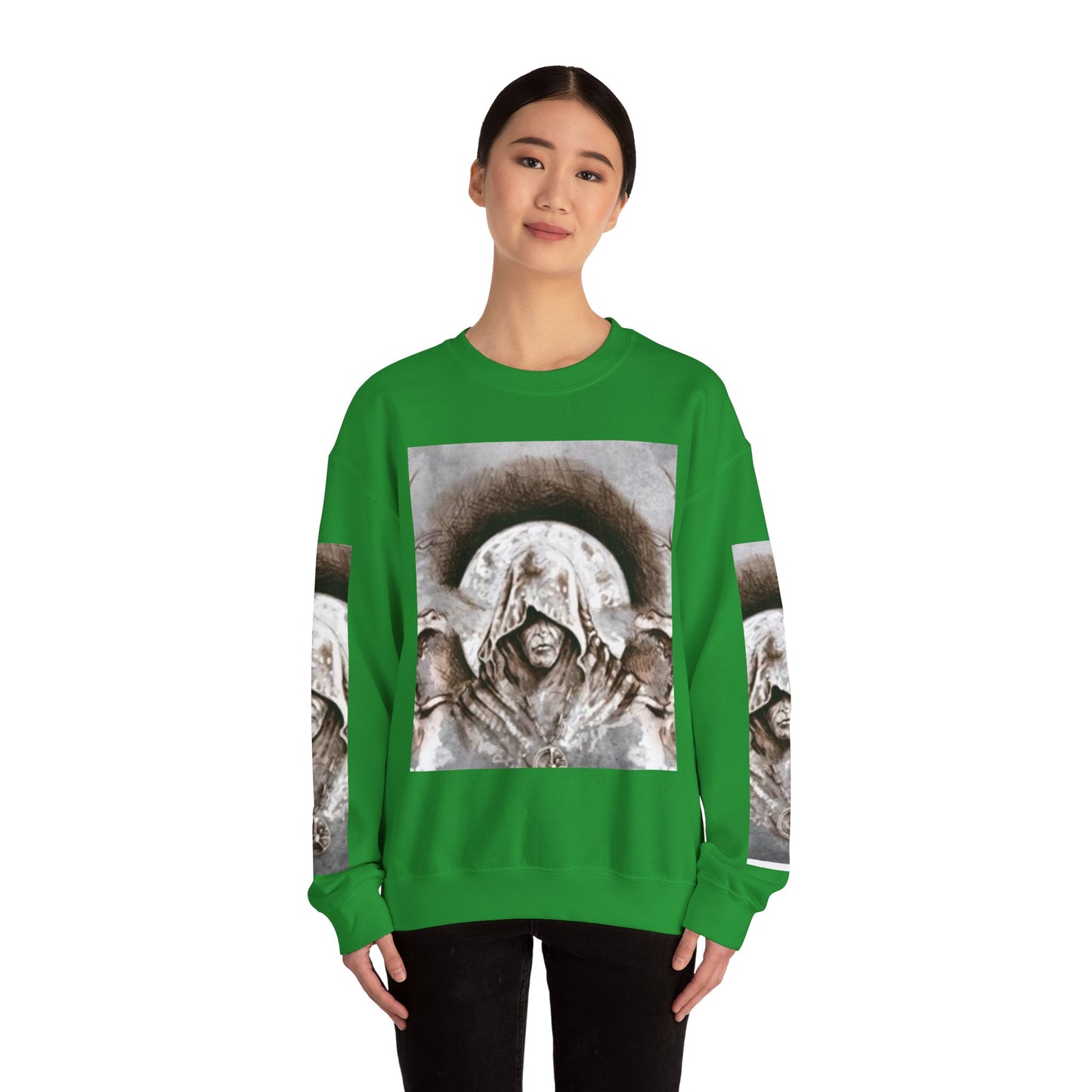 Mystical Hooded Figure Unisex Crewneck Sweatshirt - Fantasy Apparel for Dreamers