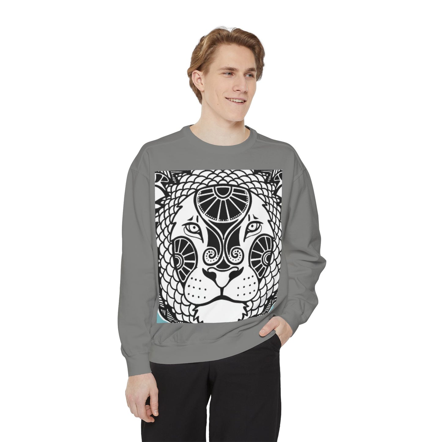 Bohemian Lion Unisex Garment-Dyed Sweatshirt - Cozy & Stylish Animal Graphic Tee for Nature Lovers