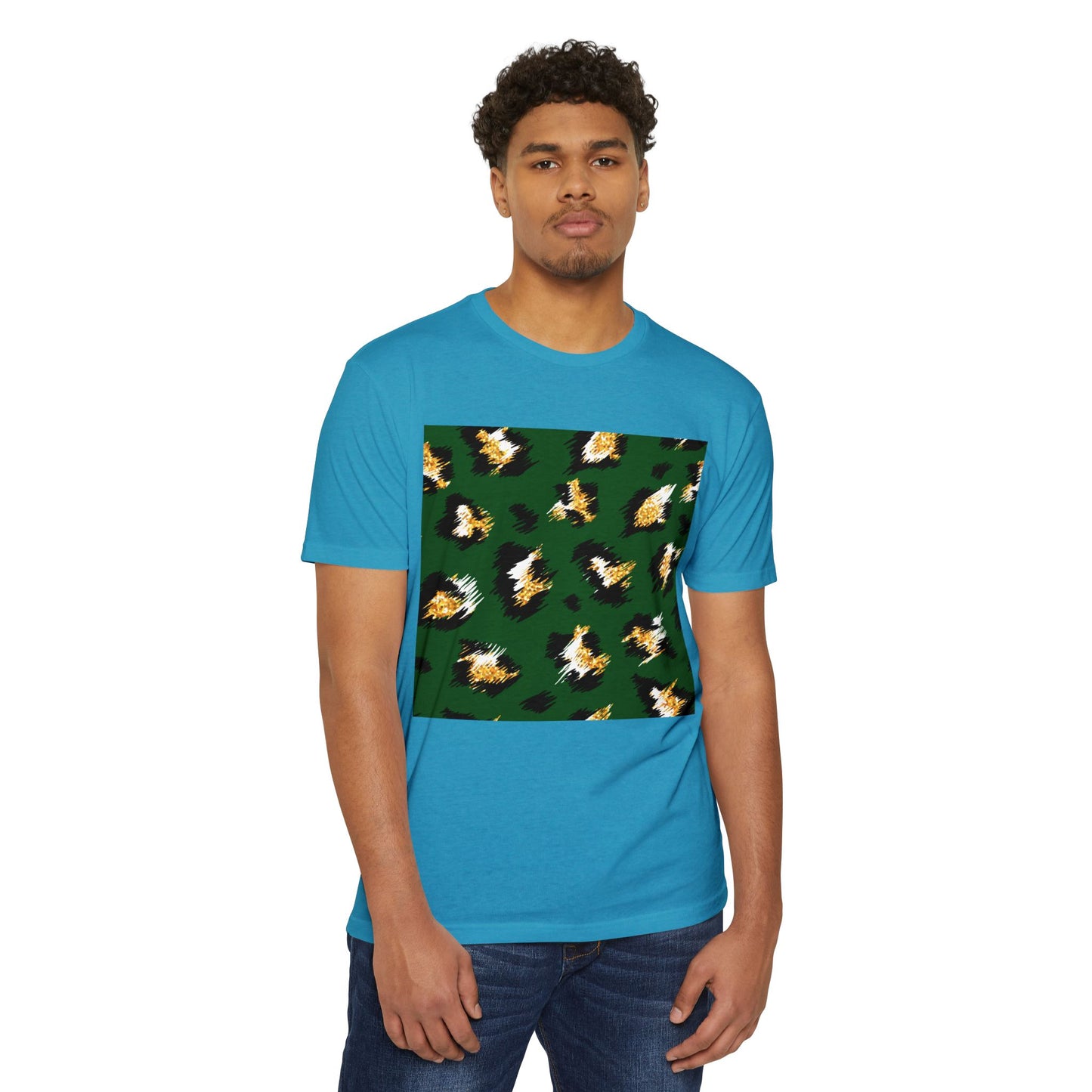 Unisex CVC Jersey T-Shirt - Vibrant Green Animal Print