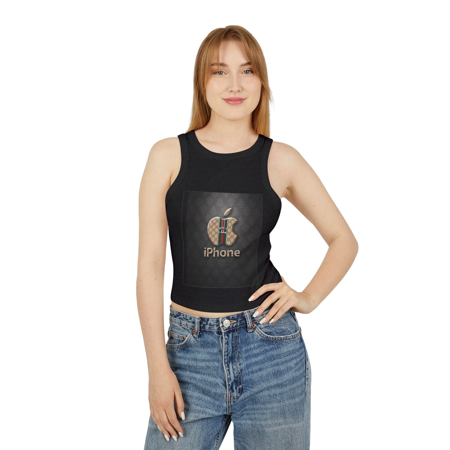 Stylish Women's Micro Rib Racer Tank Top with Logo Design