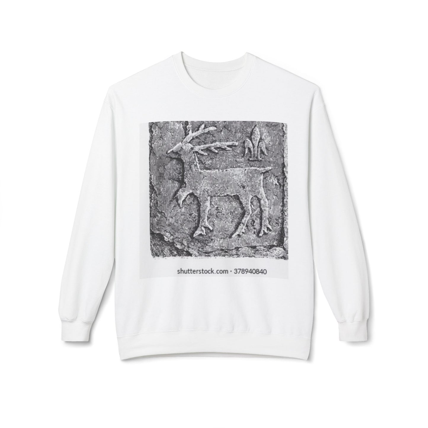 Vintage-Inspired Fleece Crewneck Sweatshirt with Ancient Deer Design