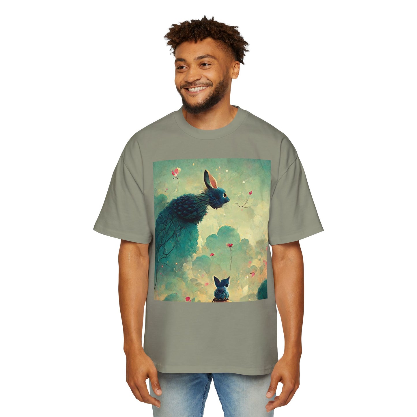 Whimsical Rabbit Oversized Tee for Men - Fantasy Art Shirt