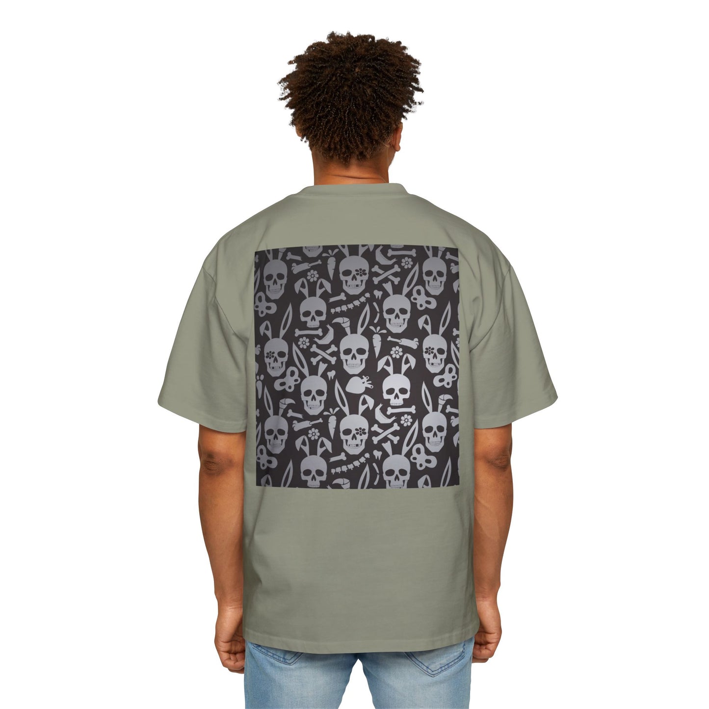 Men's Heavy Oversized Tee - Bold Eagle and Skull Print
