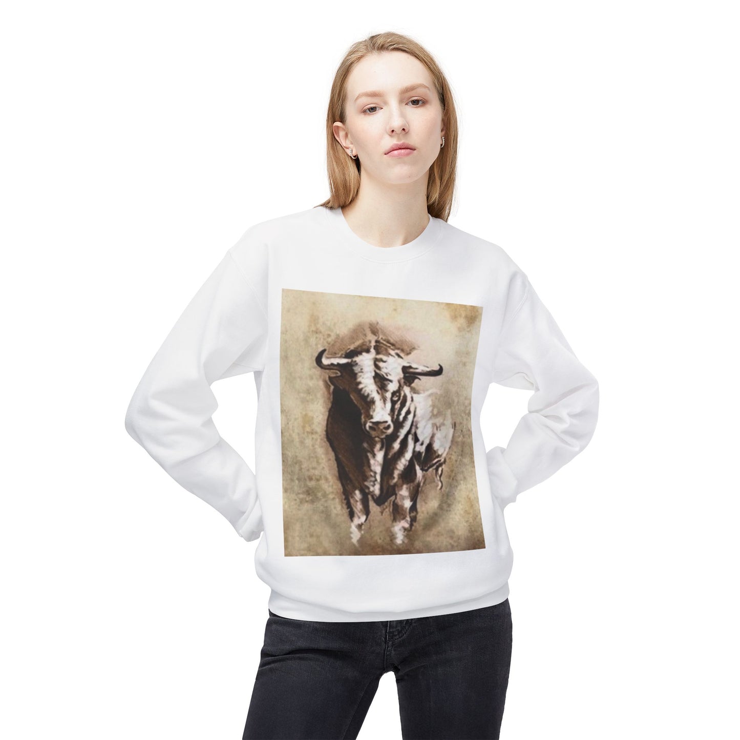 Vintage Bull Design Unisex Softstyle Fleece Crewneck Sweatshirt