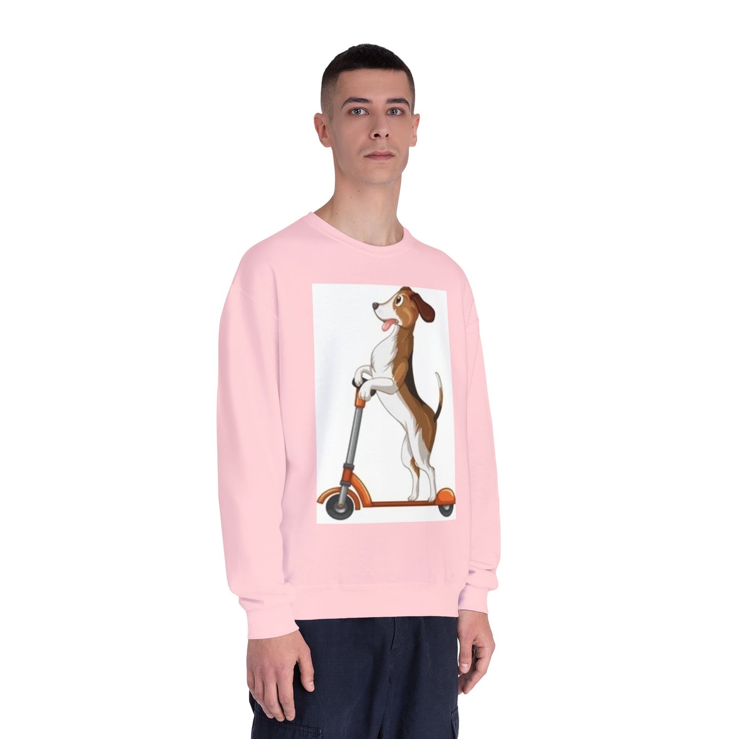 Dog Lover Crewneck Sweatshirt - Fun Beagle on Scooter Design