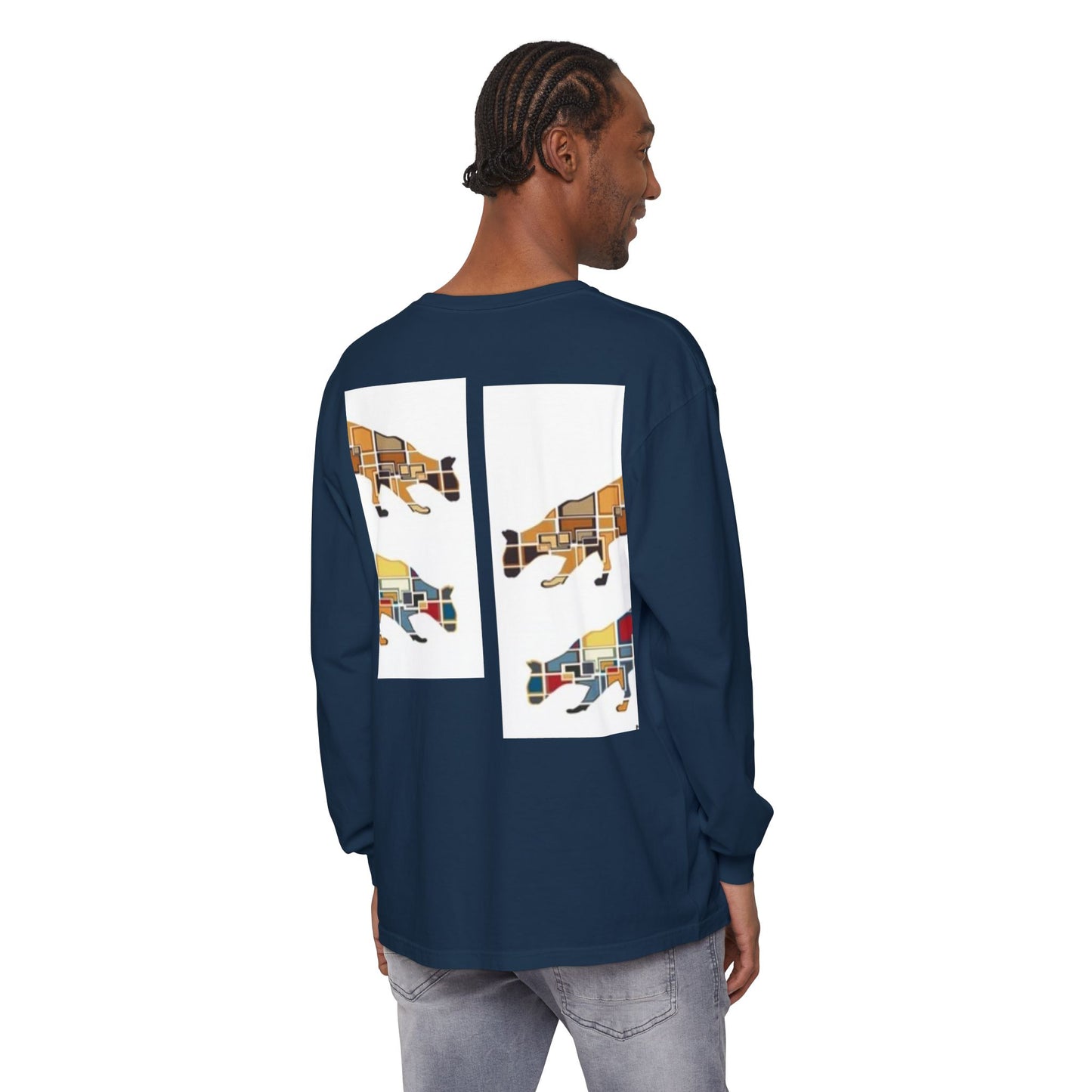 Artful Cat Silhouette Long Sleeve T-Shirt - Perfect for Animal Lovers