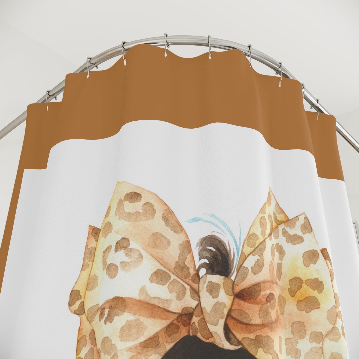 Luxurious Cat-Themed Shower Curtain with Leopard Print Bow