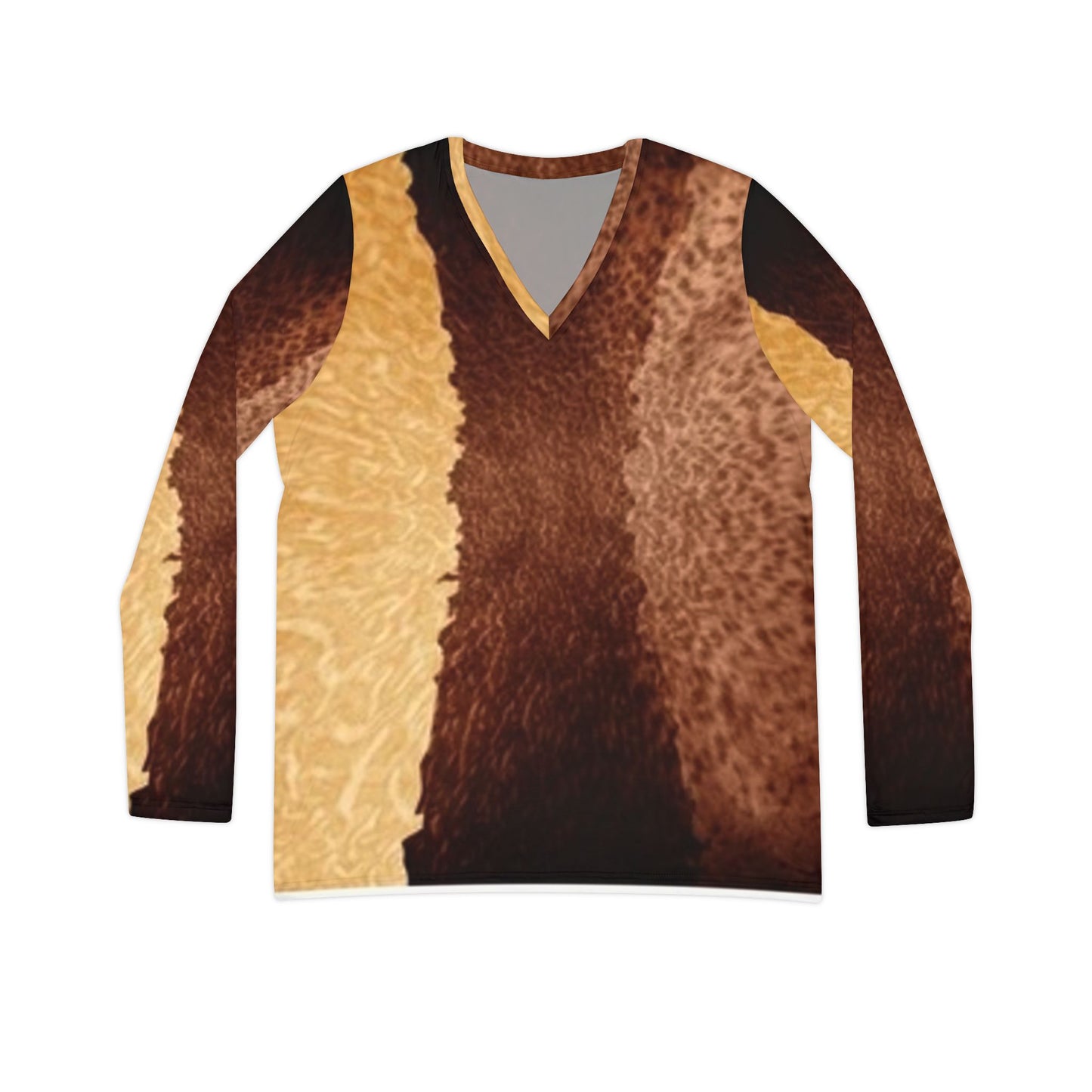 Boho Chic Women's Long Sleeve V-Neck Shirt - Earthy Print for Casual Elegance