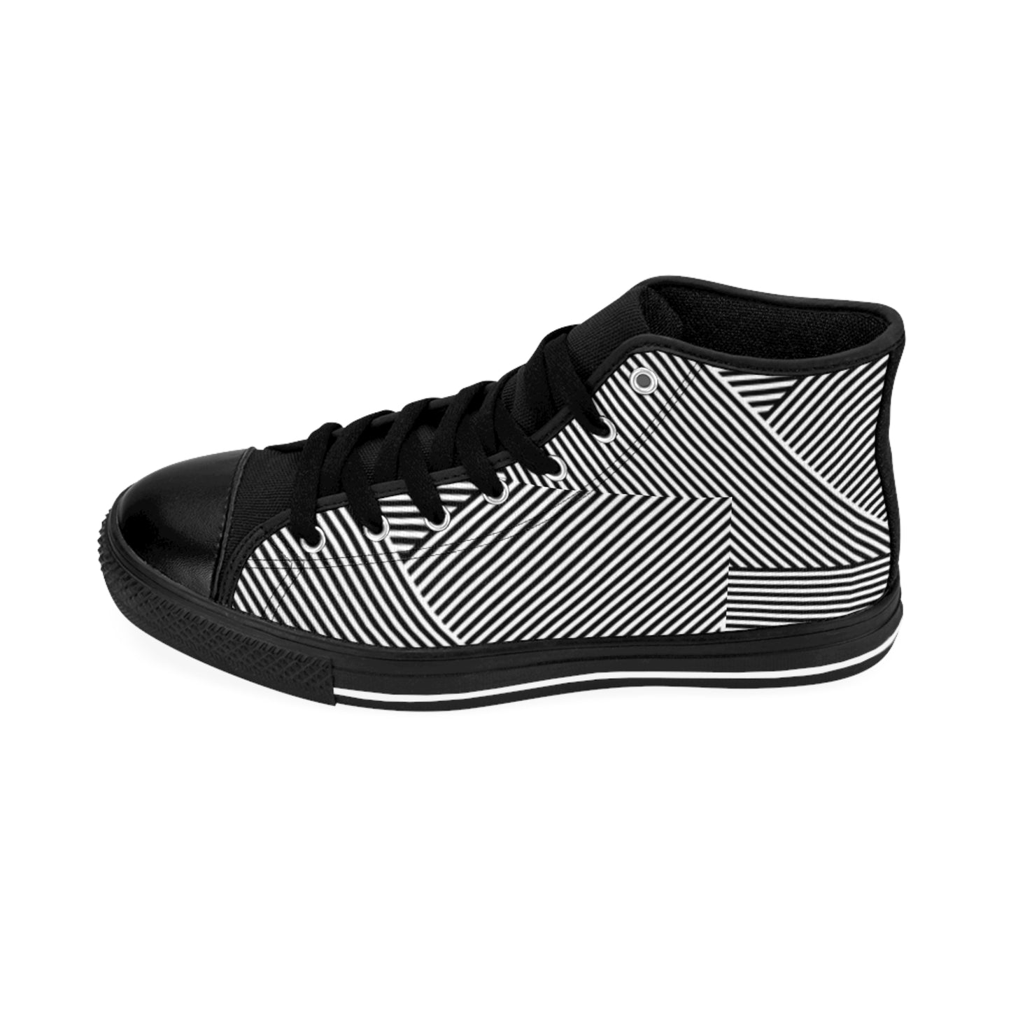 Men's Classic Sneakers - Black & White Striped High Tops for Casual Style