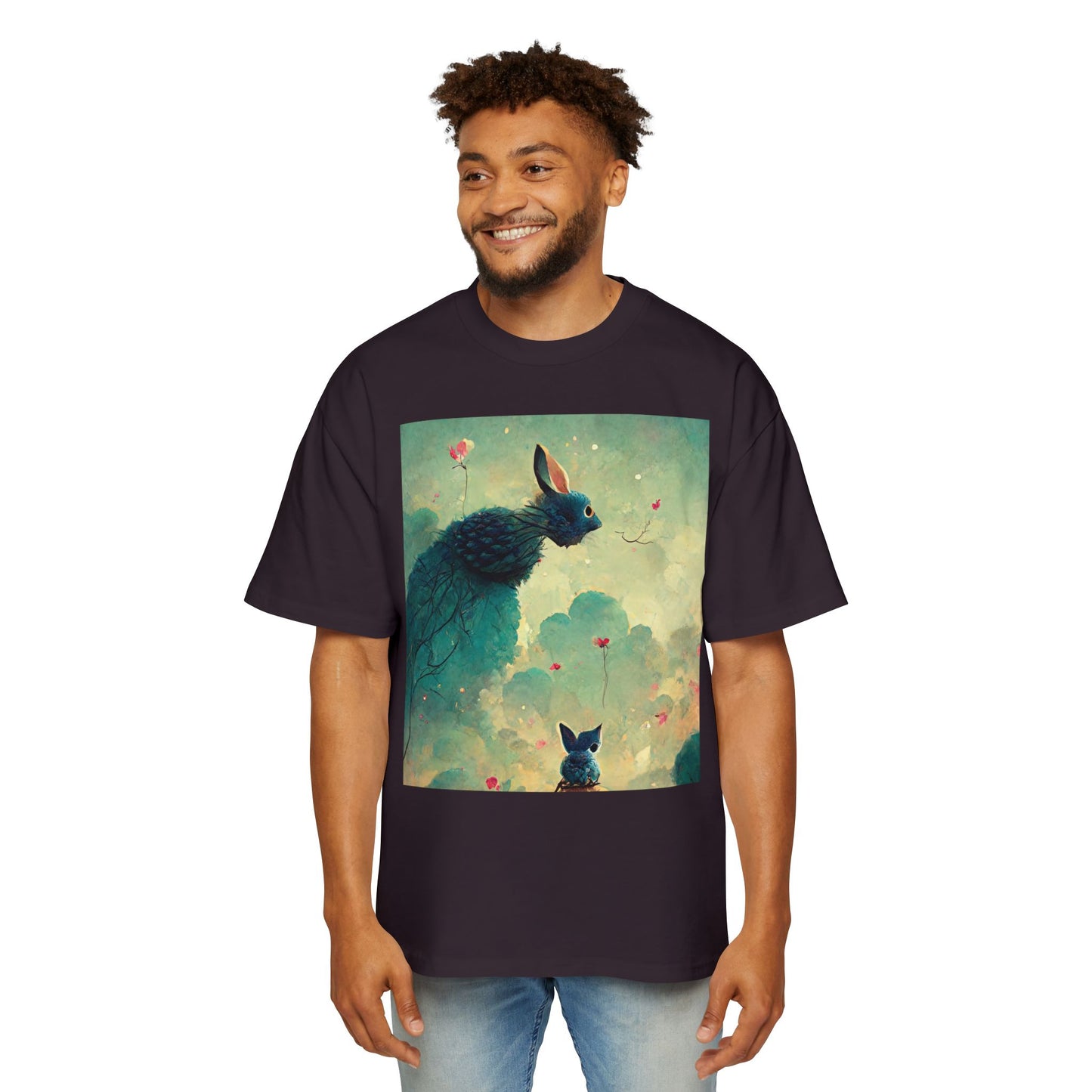 Whimsical Rabbit Oversized Tee for Men - Fantasy Art Shirt