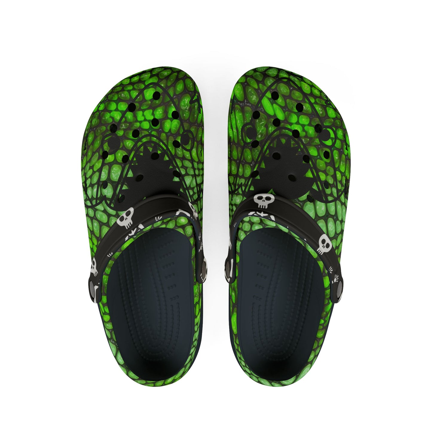Skull & Green Glow EVA Foam Clogs - Fun, Lightweight Footwear for Kids and Adults
