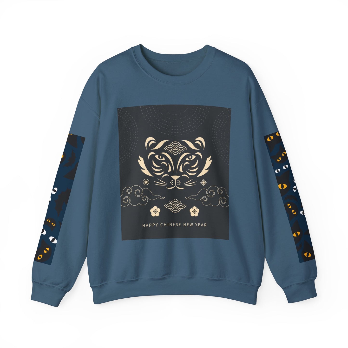 Halloween-Themed Unisex Crewneck Sweatshirt with Spooky Eyes and Bird Design