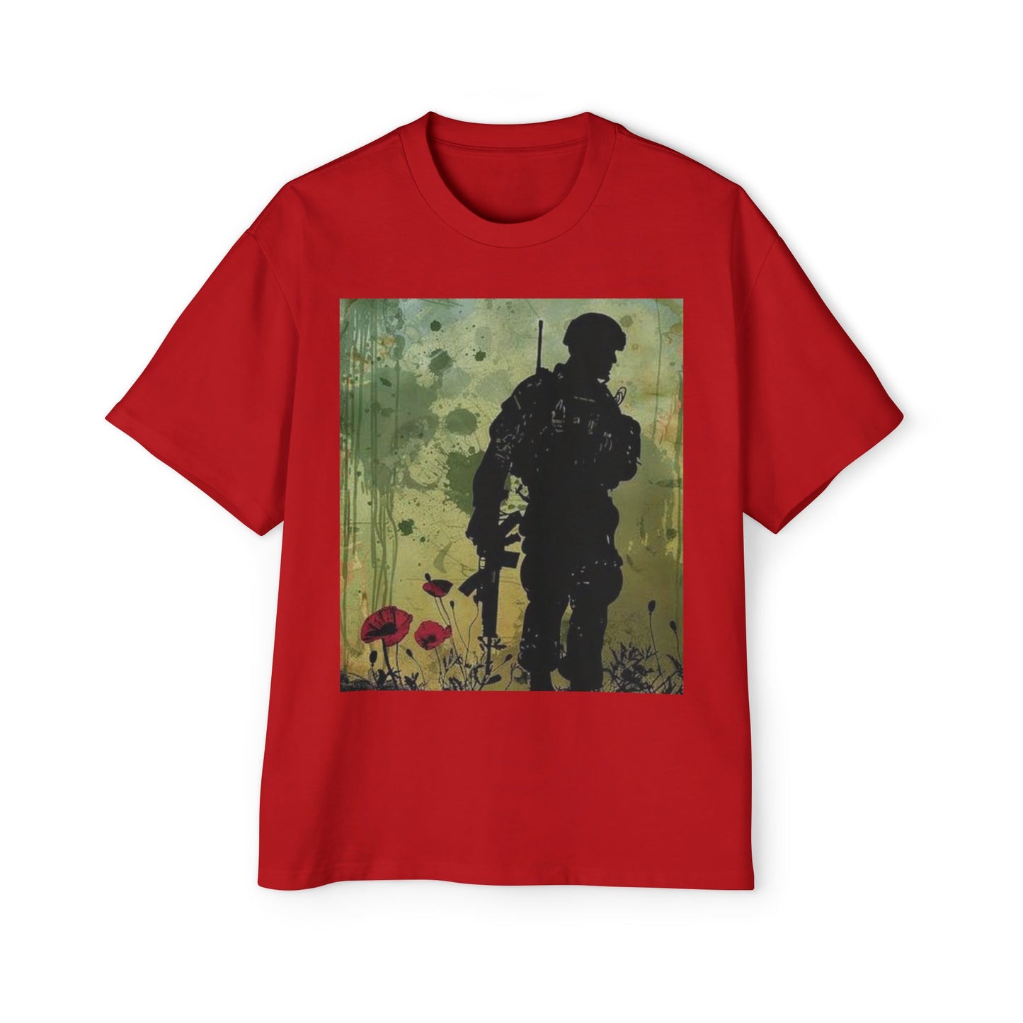 Soldier Silhouette Oversized Tee - Men's Heavy T-Shirt for Veterans and Military Enthusiasts