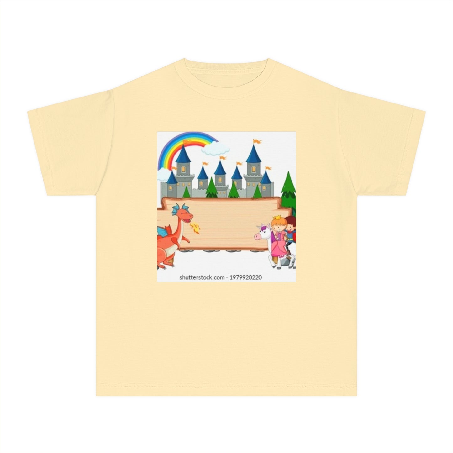 Youth Fantasy Castle Tee - Colorful Dragon & Rainbow Design