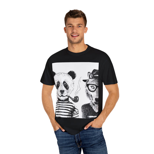Whimsical Animal Friends T-Shirt - Stylish Panda & Wolf Design