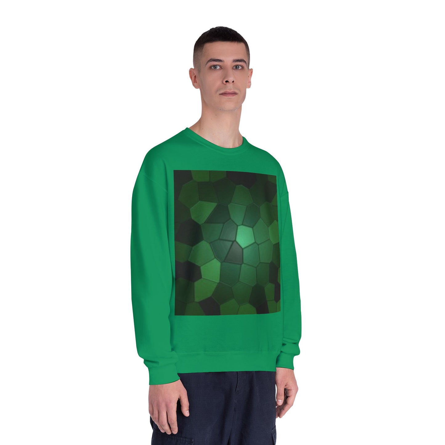 Eco-Friendly Green Hexagon Crewneck Sweatshirt | Unisex Design