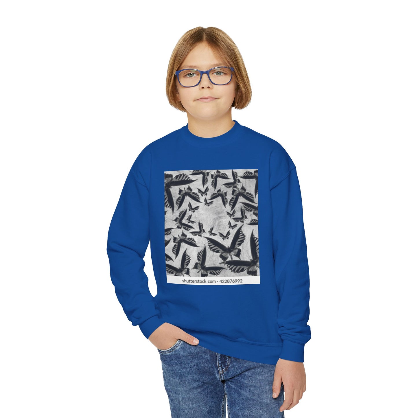Youth Crewneck Sweatshirt - Stylish Black & White Bird Design