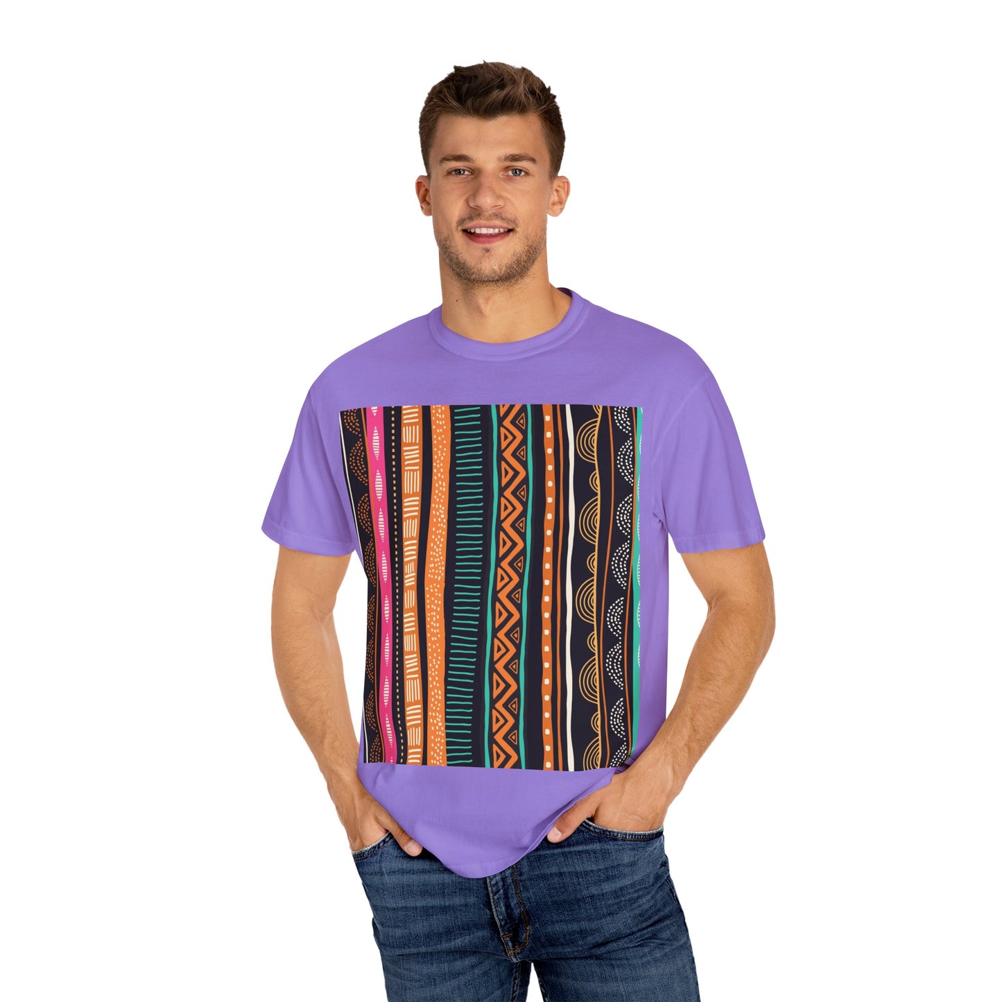 Vibrant Graphic Unisex T-Shirt - Colorful Tribal Stripes Design