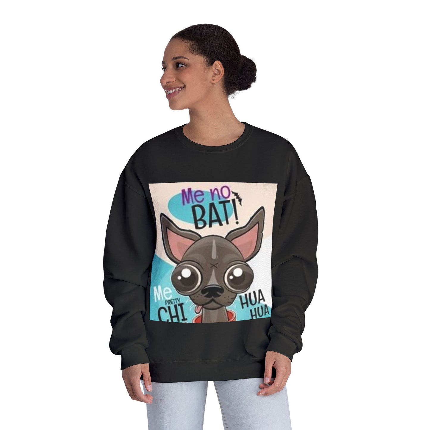 Funny Dog Lover Sweatshirt – "Me no BAT!" Unisex Crewneck