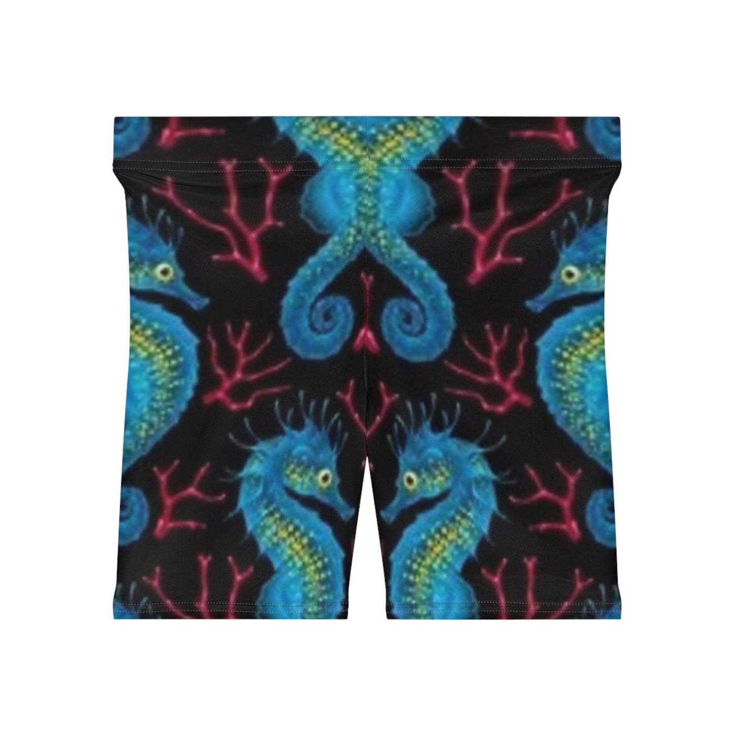 Colorful Seahorse Print Women's Biker Shorts - Stylish Activewear for Summer Adventures