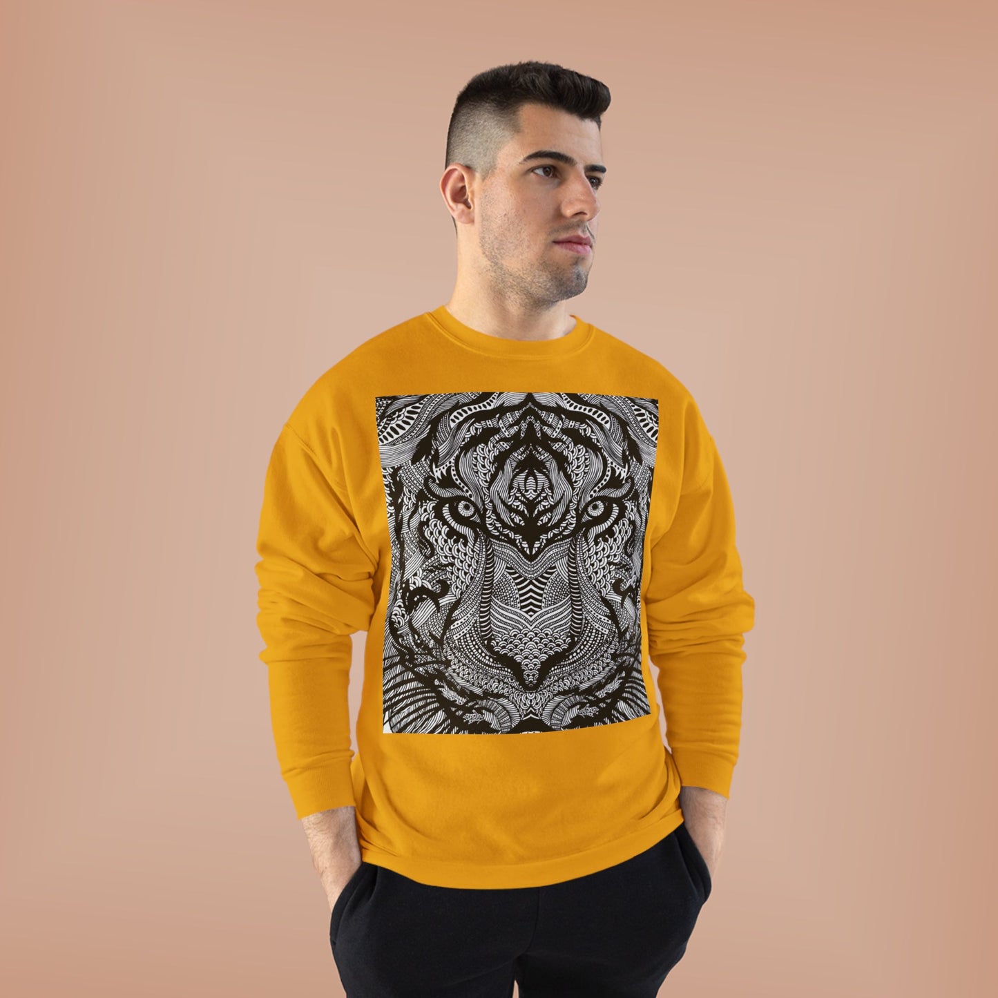Unisex EcoSmart Tiger Graphic Crewneck Sweatshirt - Bold Black & White Design