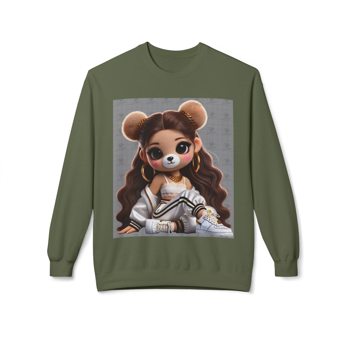 Cute Cartoon Bear Sweatshirt - Unisex Midweight Fleece Crewneck