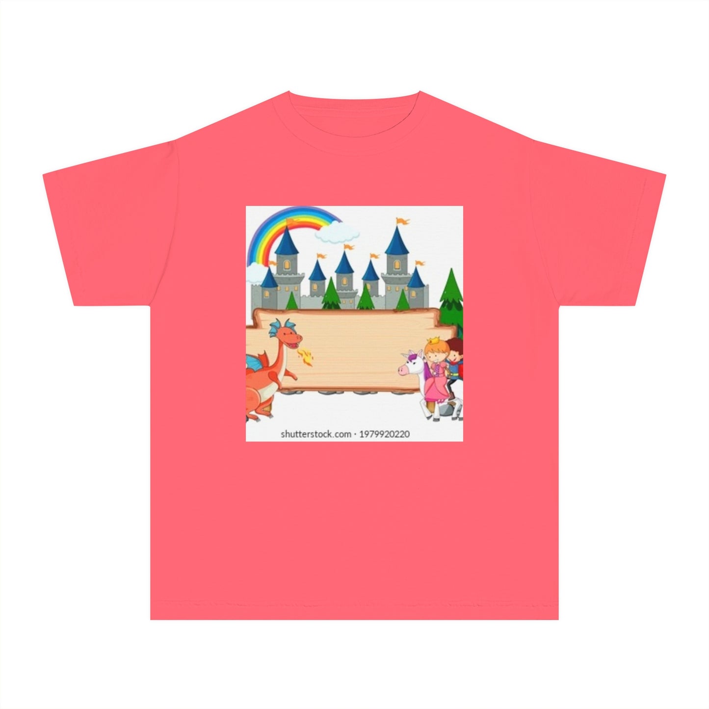 Youth Fantasy Castle Tee - Colorful Dragon & Rainbow Design