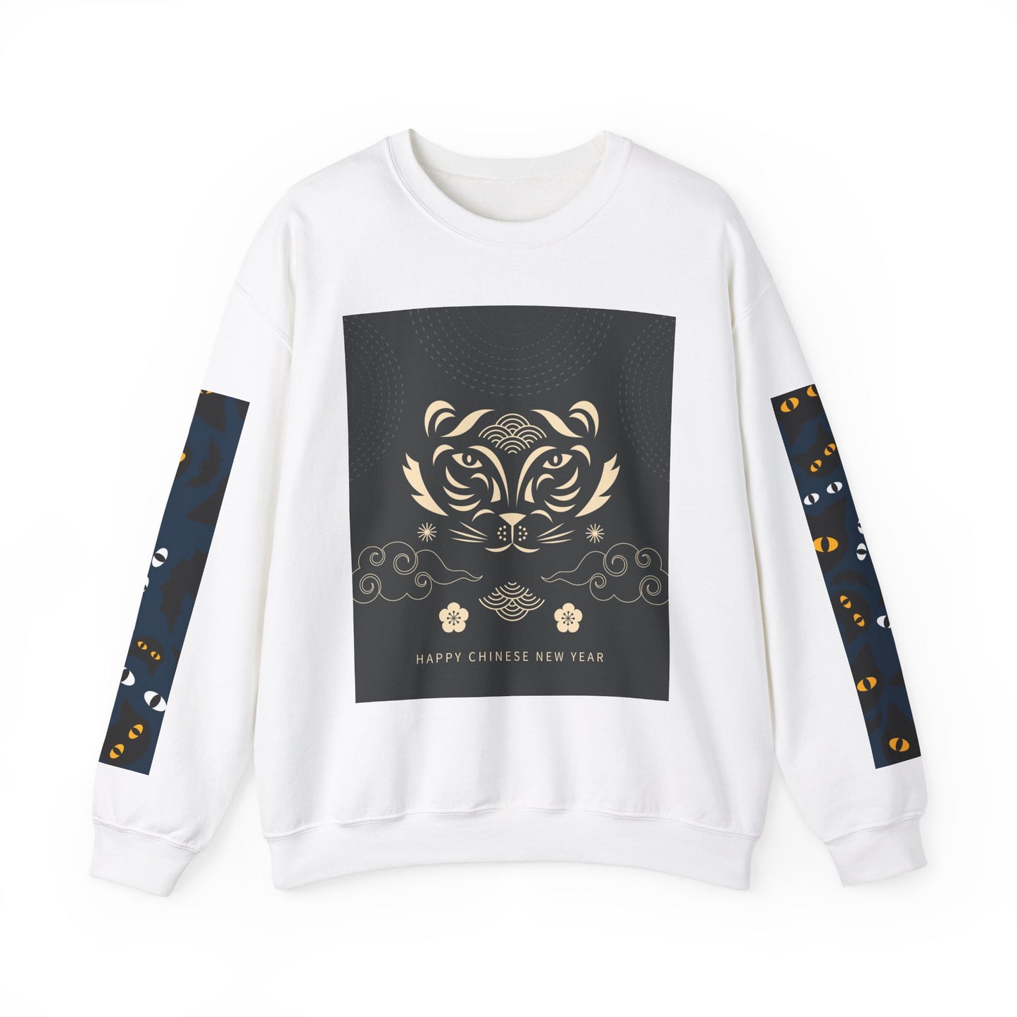 Halloween-Themed Unisex Crewneck Sweatshirt with Spooky Eyes and Bird Design