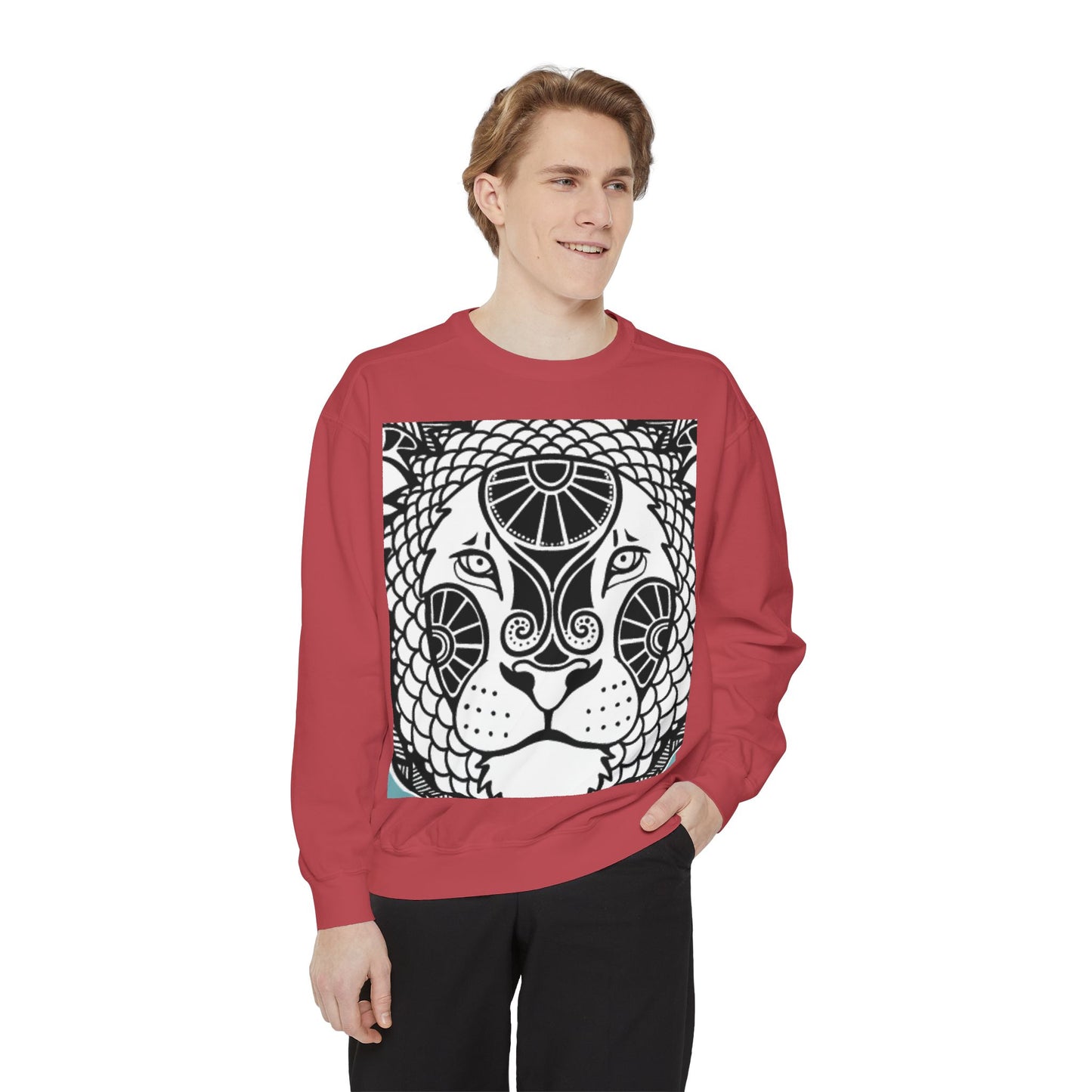Bohemian Lion Unisex Garment-Dyed Sweatshirt - Cozy & Stylish Animal Graphic Tee for Nature Lovers