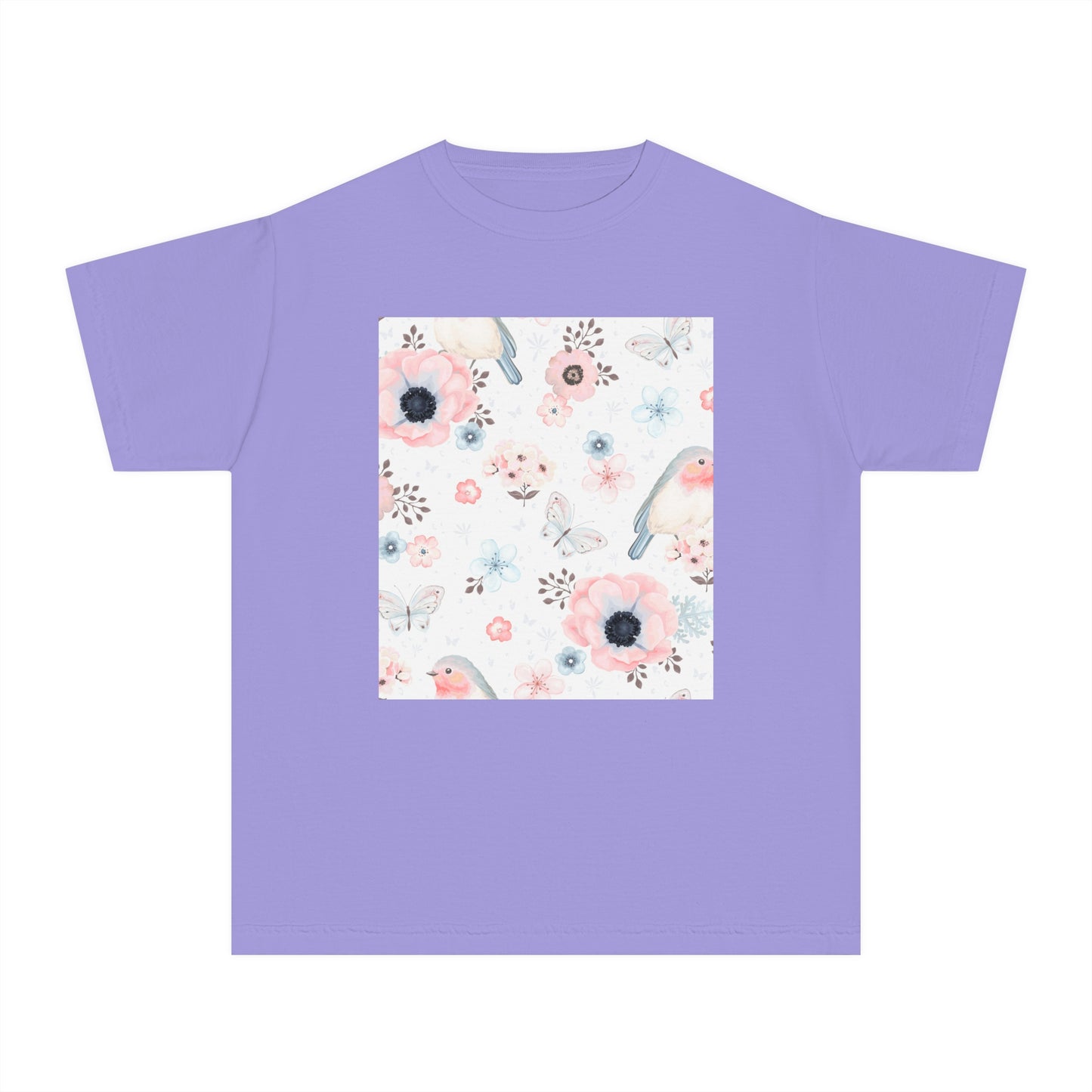 Floral Bird Youth Tee - Soft Midweight T-Shirt for Nature Lovers