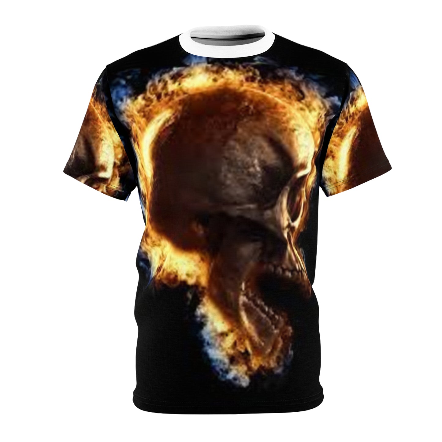 Flaming Skull Unisex Cut & Sew Tee - Edgy Graphic T-Shirt for Bold Fashion Statements