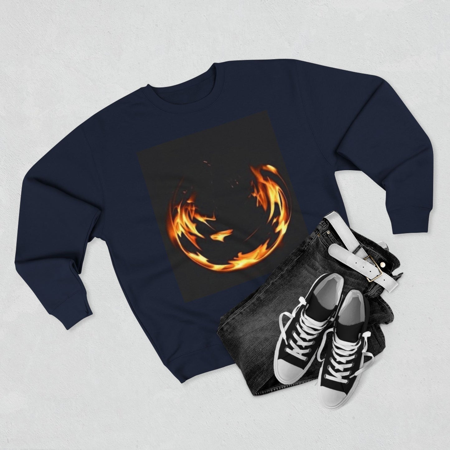 Unisex Crewneck Sweatshirt - Fire Vibes Graphic Sweatshirt for Cozy Nights