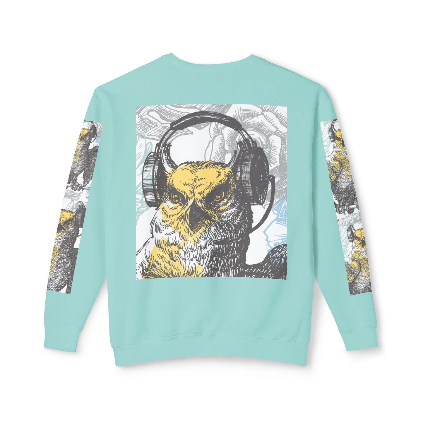 Music Lover's Owl Graphic Crewneck Sweatshirt - Unisex Lightweight Design