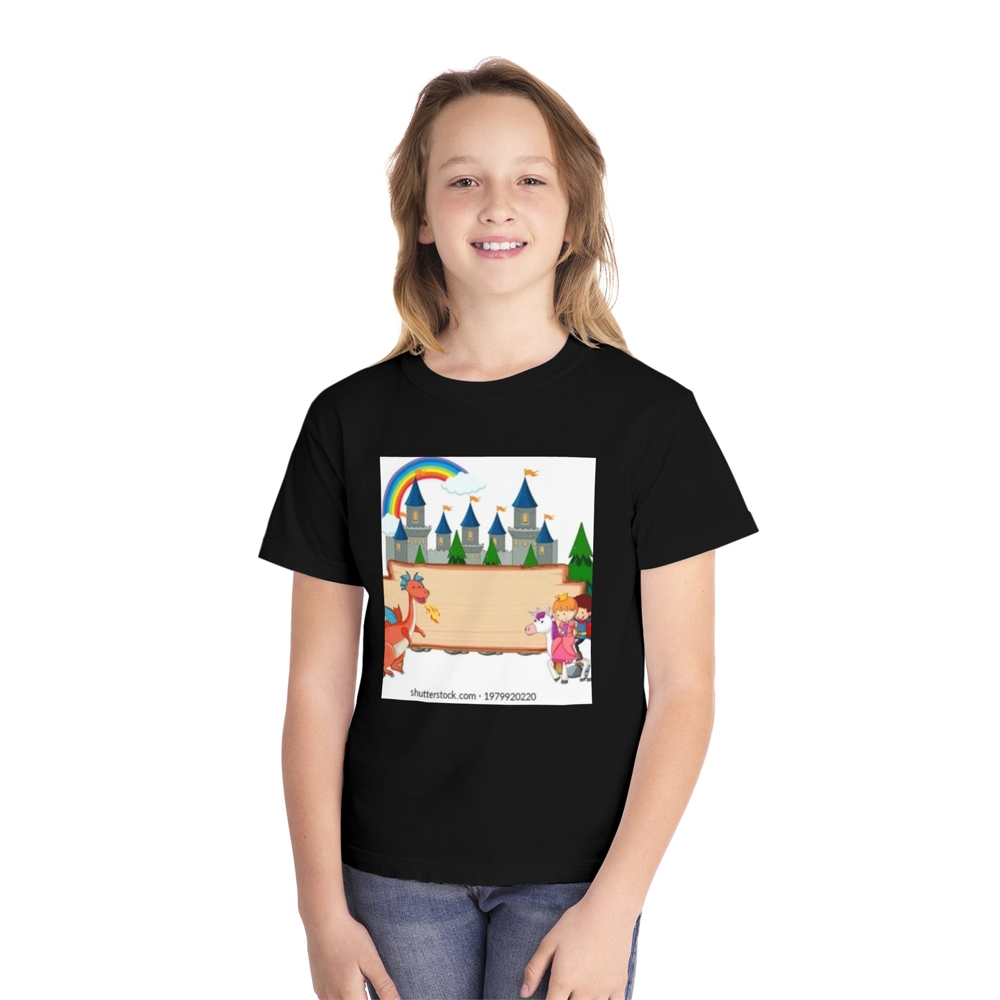 Youth Fantasy Castle Tee - Colorful Dragon & Rainbow Design