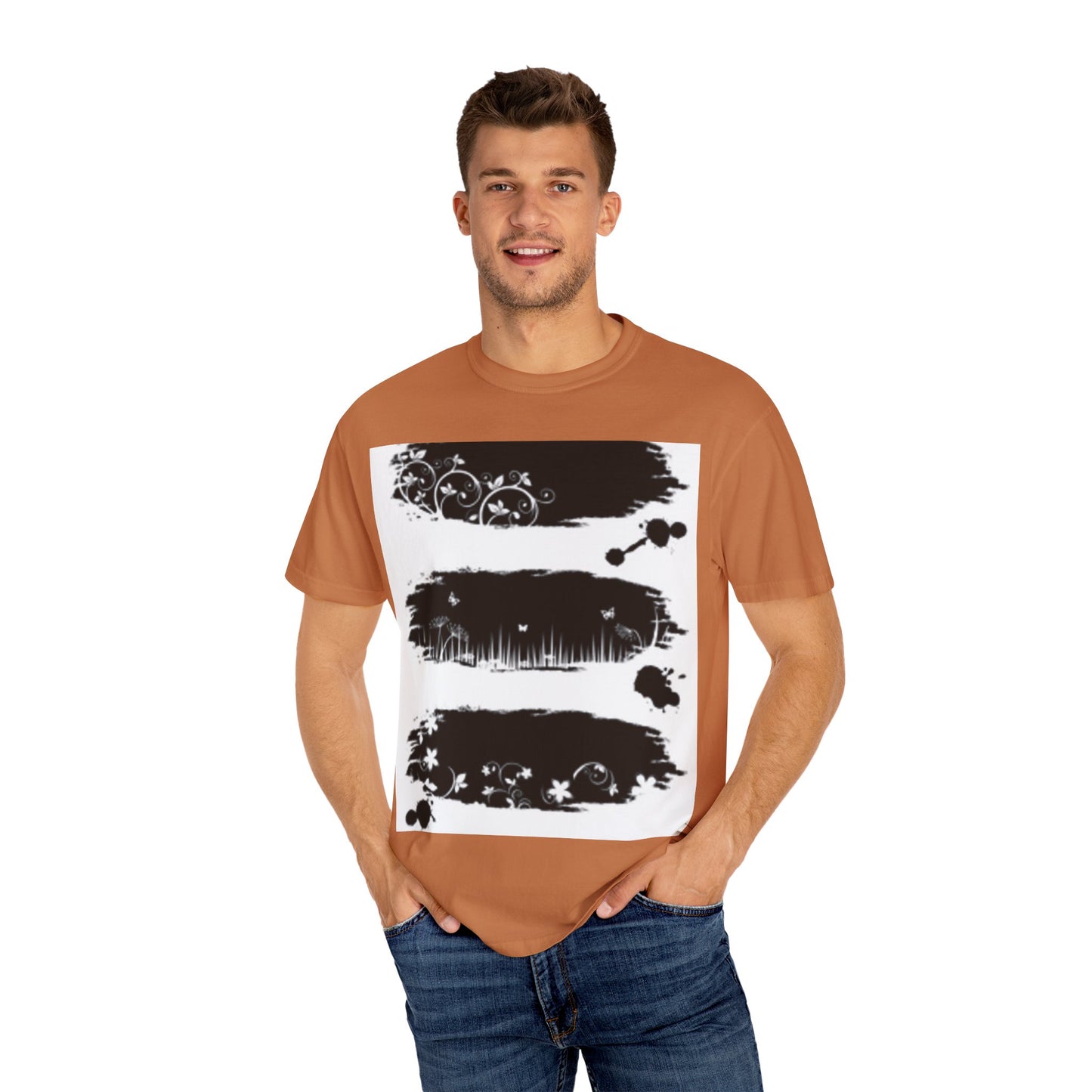 Artistic Unisex Garment-Dyed T-Shirt with Floral Design