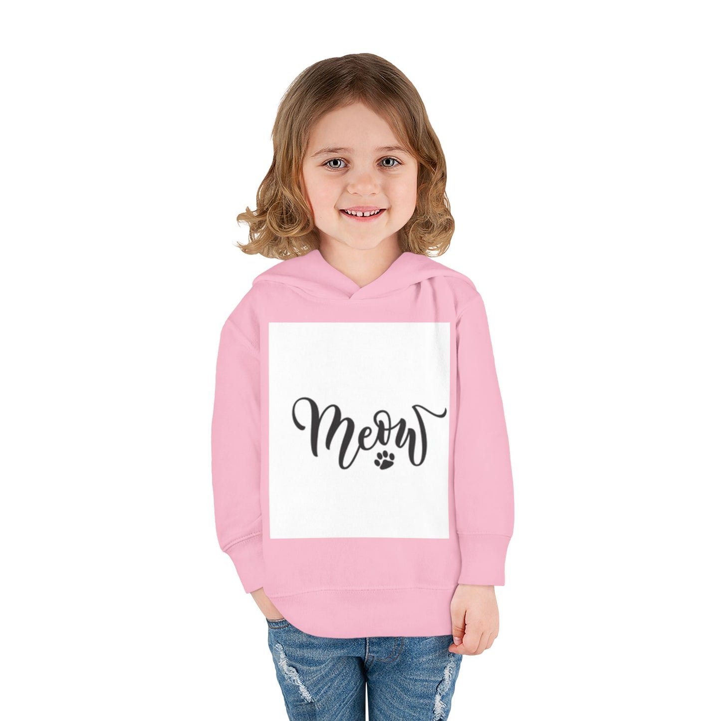 Cute Toddler Pullover Fleece Hoodie - 'Meow' Cat Design