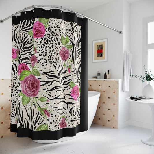 Elegant Floral Animal Print Shower Curtain - Exotic Chic Bath Decor