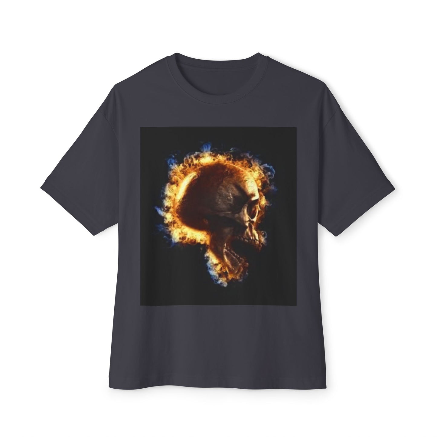 Burning Skull Oversized Boxy Tee - Unisex Graphic Tee for Bold Fashion Enthusiasts